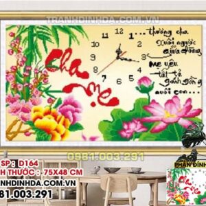 Tranh đính đá cha mẹ đồng hồ D164 Kích thước 75cm x 48cm