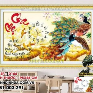 Tranh đính đá cha mẹ đồng hồ D166 Kích thước 95cm x 56cm
