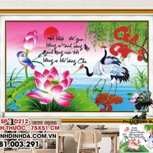 Tranh đính đá cha mẹ sen hạc D212 Kích thước 75cm x 51cm