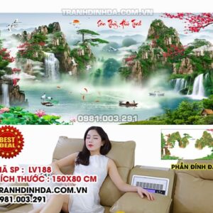 Tranh đính đá cao cấp Sơn Thủy Hữu Tình LV188 Kích thước 150cm x 80cm