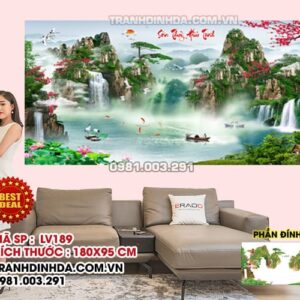 Tranh đính đá cao cấp Sơn Thủy Hữu Tình LV189 Kích thước 180cm x 95cm