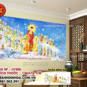 Tranh đính đá cao cấp Tây phương chúng thánh A Di Đà Phật LV206 kích thước 136cm x 75cm