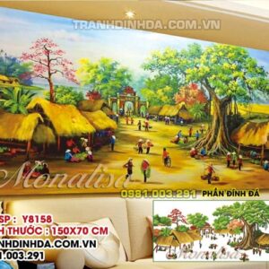 Tranh đính đá cao cấp Phong Cảnh Việt Nam Chợ Quê Y8158 kích thước 150x70cm