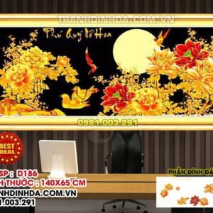 Tranh đính đá phú quý nở hoa D186 - KT: 140x65cm