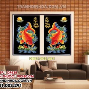 Tranh đính đá cao cấp cá chép dưới trăng df438 KT 90X80cm