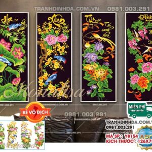 Tranh đính đá cao cấp tứ quý bốn mùa xuân hạ thu đông y8154 kích thước 126x75cm