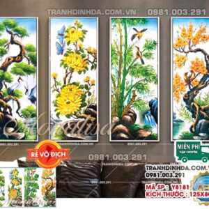 Tranh đính đá cao cấp tứ quý bốn mùa tùng cúc trúc mai y8181 kích thước 125x80cm