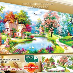 Tranh đính đá Khu Vườn Tuổi Thơ Y8165 kích thước 150x70cm