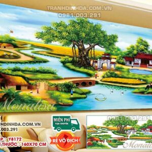Tranh đính đá Cây Đa Giếng Nước Mái Đình Y8172 kích thước 160x70cm