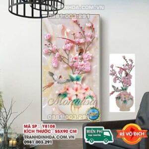 Tranh đính đá Bình hoa nghệ thuật y8108 kích thước 55x90cm