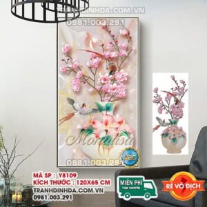 Tranh đính đá Bình hoa nghệ thuật y8109 kích thước 120x65cm