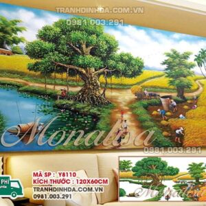 Tranh đính đá làng quê Việt Nam ngày mùa bội thu y8110 kích thước 120x60cm