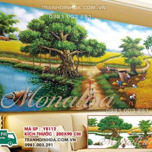 Tranh đính đá làng quê Việt Nam ngày mùa bội thu y8112 kích thước 200x90cm