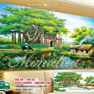 Tranh đính đá Cây đa đầu làng y8132 kích thước 200x90cm