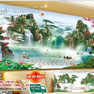 Tranh đính đá Sơn Thủy Hữu Tình y8137 kích thước 160x70cm