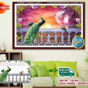 Tranh đính đá Đôi chim khổng tước Y8194 kích thước 60x90cm