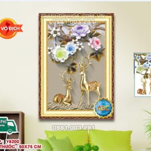 Tranh đính đá Hưu Tài Lộc Y8200 kích thước 50x75cm