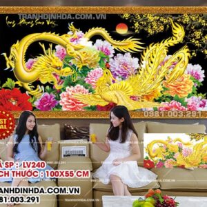 Tranh đính đá Long Phụng Sum Vầy LV240 kích thước 100x55cm