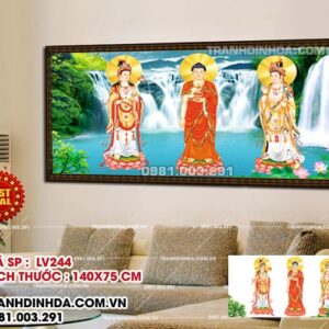 Tranh đính đá Tam Thế Phật LV244 kích thước 140x75cm