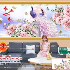 Tranh đính đá Hoa Khai Phú Quý LV256 kích thước 110x55cm