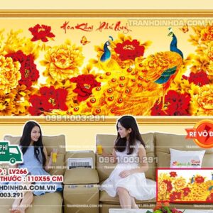 Tranh đính đá Hoa Khai Phú Quý LV266 kích thước 110x55cm