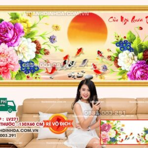 Tranh đính đá Cửu Ngư Quần Tụ LV271 kích thước 130x60cm