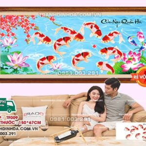 Tranh đính đá Cửu Ngư Quần Hội TF009 kích thước 150x67cm