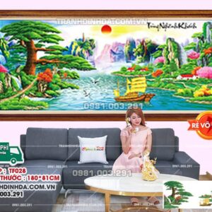 Tranh đính đá Tùng Nghênh Khách TF028 kích thước 180x81cm