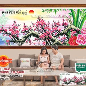 Tranh đính đá Mai Khai Phú Quý TF033 kích thước 125cm x58cm