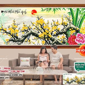 Tranh đính đá Mai Khai Phú Quý TF034 kích thước 125cm x58cm