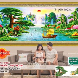 Tranh đính đá Tùng Nghênh Khách TF077 kích thước 150x68cm
