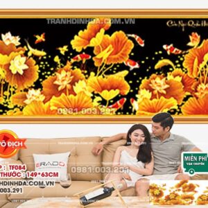 Tranh đính đá Cửu ngư quần hội df084 kích thước 149cmx 63cm