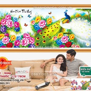 Tranh đính đá hoa khai phú quý df090 kích thước 172cmx 75cm