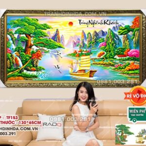 Tranh đính đá tùng nghênh khách DF153 Kích thước 130cm x 65cm