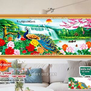 Tranh đính đá tùng nghênh khách df248 kích thước 180cm x 80cm
