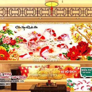 Tranh đính đá Cửu Ngư Quần Hội df254 kích thước 165cm x 70cm
