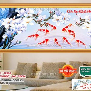 Tranh đính đá Cửu Ngư Quần Hội df255 kích thước 160cm x 70cm