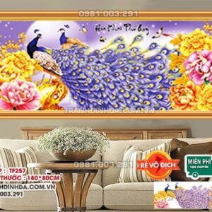 Tranh đính đá Hoa Khai Phú Quý df257 kích thước 180cm x 80cm