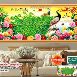 Tranh đính đá Hoa Khai Phú Quý df258 kích thước 200cm x 85cm