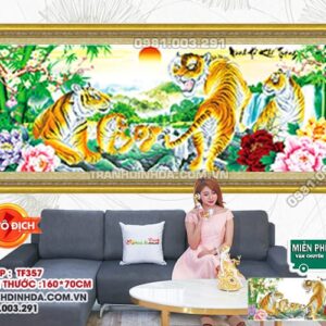 Tranh đính đá ngũ  hổ - Mãnh hổ khí trọng DF357 kích thước 160cm x 70cm