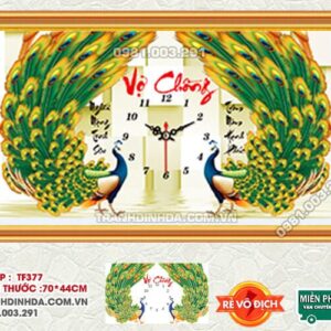 Tranh đính đá vợ chồng đồng hồ df377 kích thước 70cm x 40cm