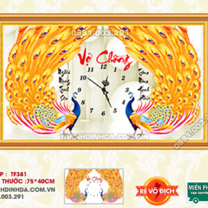tranh đính đá vợ chồng đồng hồ công vàng df381 kích thước 75cm x 40cm