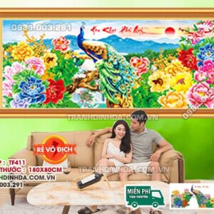 tranh đính đá Hoa Khai Phú Quý DF411 kích thước 180cm x 80cm