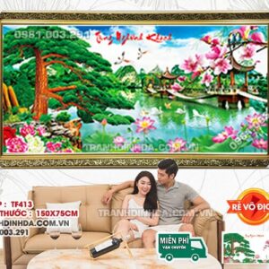 tranh đính đá Tùng Nghênh Khách DF413 kích thước 150cm x 75cm