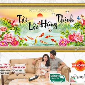 tranh đính đá Tài Lộc Hưng Thịnh DF414 kích thước 120cm x 55cm