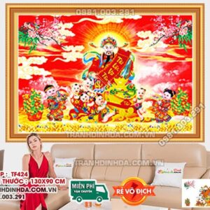 Tranh đính đá Thần Tài Giáng Phúc DF424 kích thước 130cm x 90cm