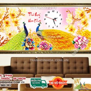 Tranh đính đá Hoa Khai Phú Quý df448 kích thước 88 x 45cm