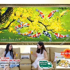 Tranh đính đá Cửu Ngư Quần Tụ DF466 kích thước 100 x 50cm