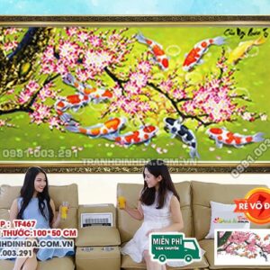 Tranh đính đá Cửu Ngư Quần Tụ DF467 kích thước 100 x 50cm