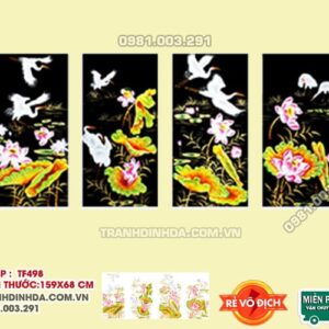 Tranh đính đá tứ quý sen hạc DF498 kích thước 159cm x 68cm